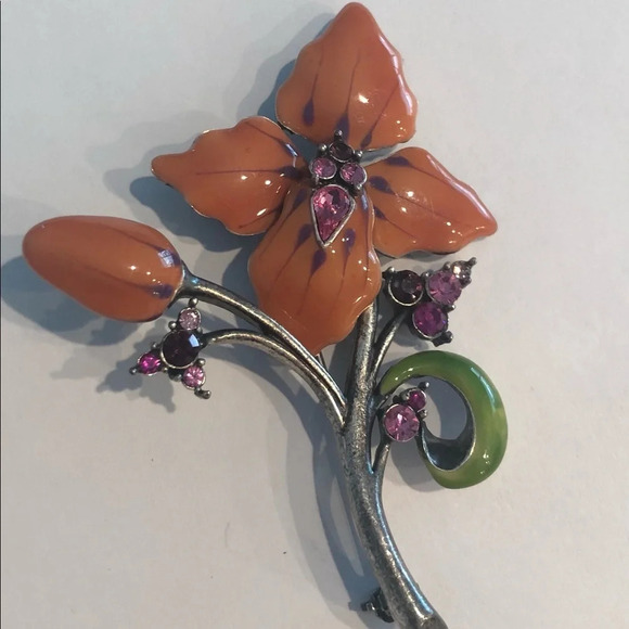 Vintage Jewelry - Vintage enamel pin pansy rhinestones